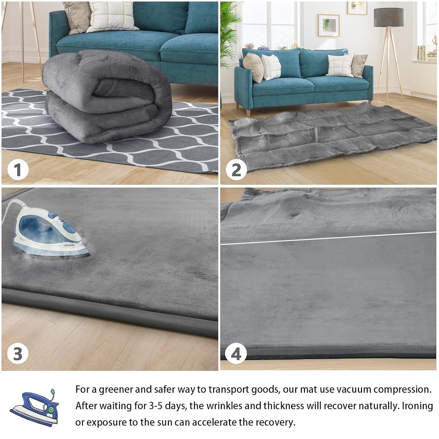 Baby Play Mat for Floor Tummy Time Mat Nursery Muscle Area Playroom Rug Tatami 79"x118" Memory Foam 1.3" Thick Crawling For Babies,Toddlers, Infants, Kids,Floor(Grey)