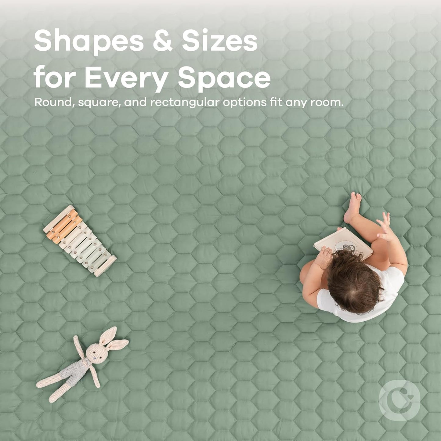 Comfy Cubs Square Kids Play Mat - 56 x 56 inches Soft Quilted Baby Floor Mat with Non-Slip Bottom - Plush Design for Toddlers' Playtime and Relaxation - Comfortable and Durable - Fern