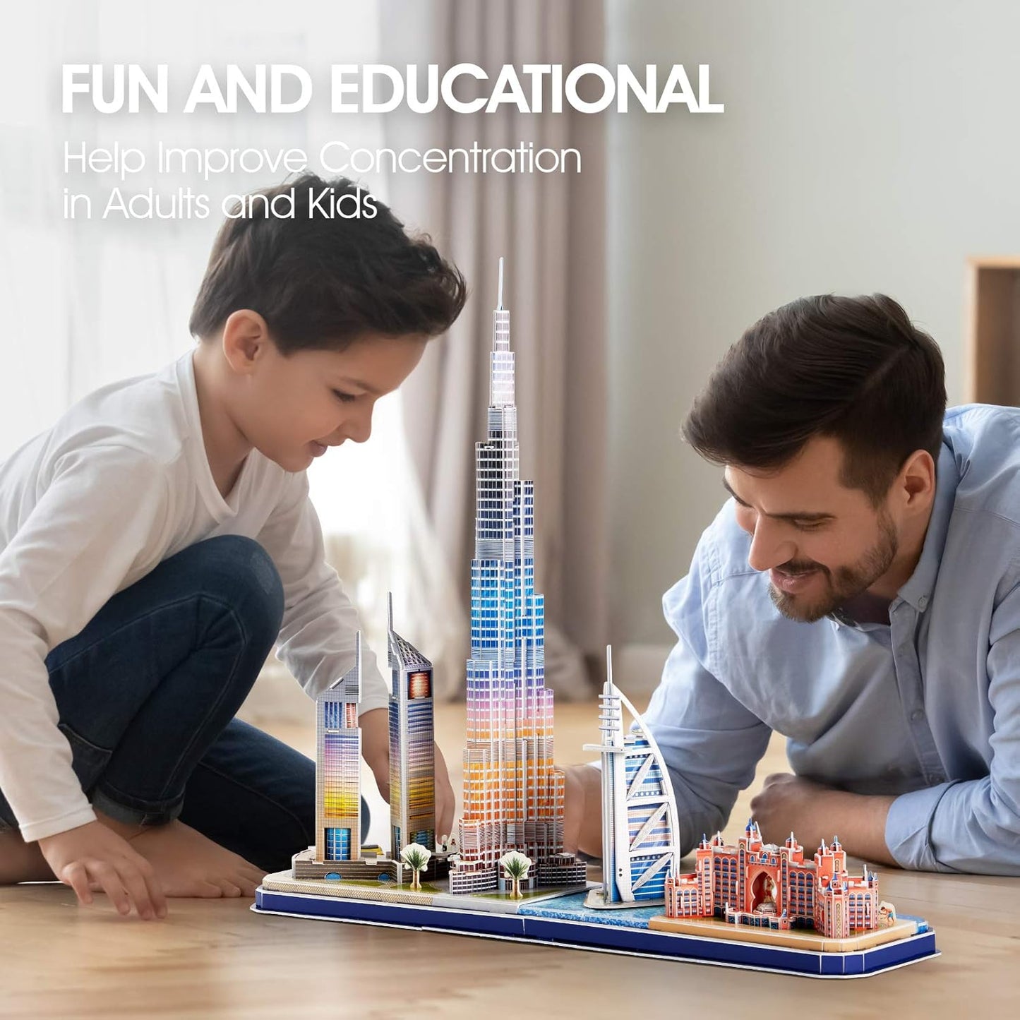 CubicFun 3D Puzzles for Kids Ages 8-10 LED Dubai Cityline, Arts and Crafts for Kids Ages 8-12 STEM Projects for Kids Ages 8-12 Gifts for 8 Year Old Toys for 8 Year Old Girls Lighting Architecture