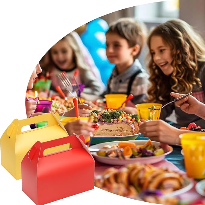 UnicoPak 30 Pack Red Gable Treat Boxes Party Favor Goodie Bag Boxes for Candy Treats Snacks Cookie Toys for Birthday Party Halloween Christmas, 6.5x3.5x4 Inches