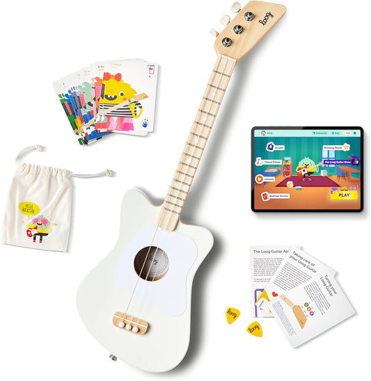 Loog Mini Acoustic kids Guitar for Beginners 3-strings Ages 3+ Learning app and lessons included