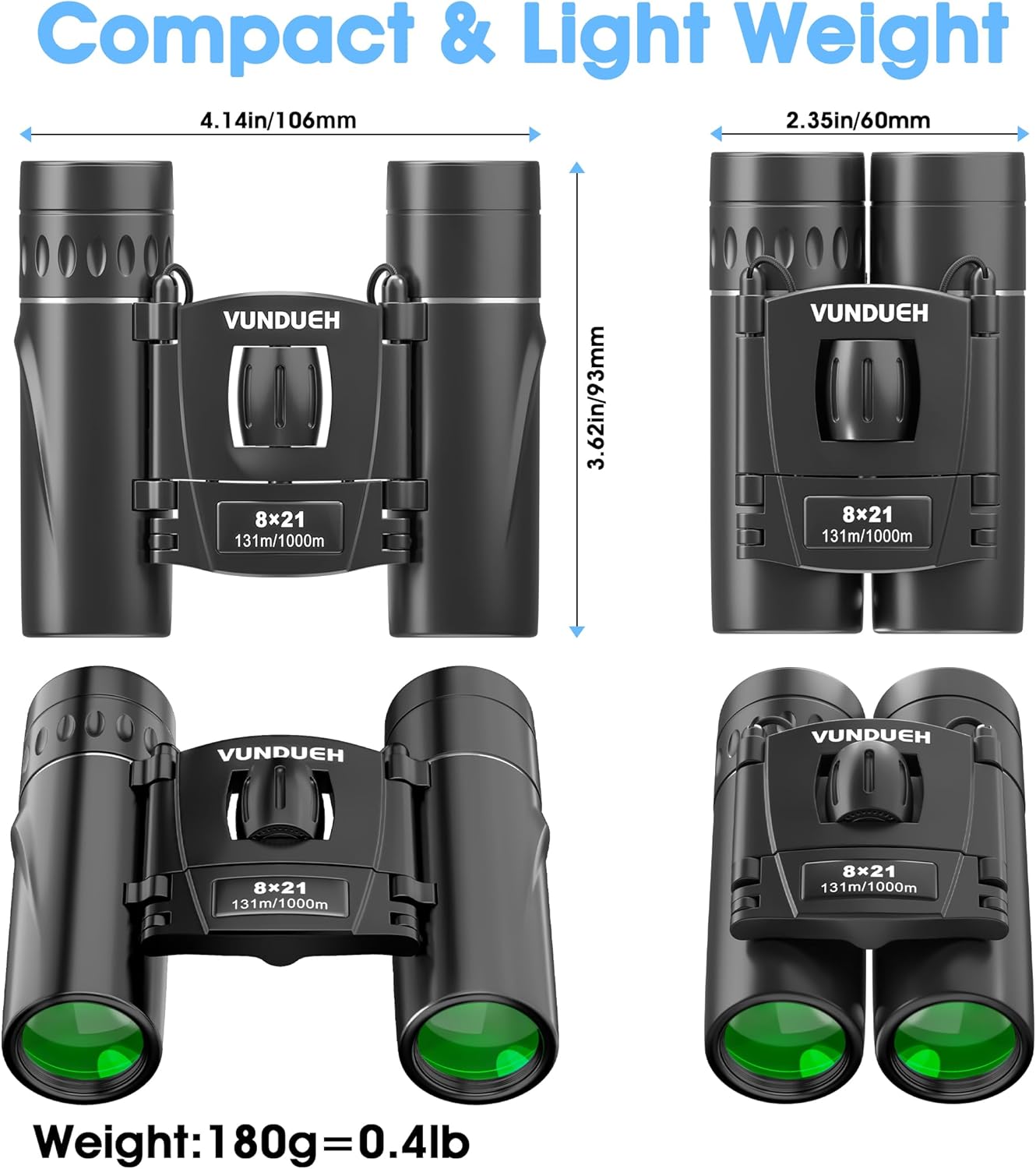 Compact HD Binoculars for Adults and Kids, Children Small High Powered Binoculars with Clear Low Light Night Vision, Mini Pocket Lightweight Waterproof for Hunting Bird Watching Travel Concert