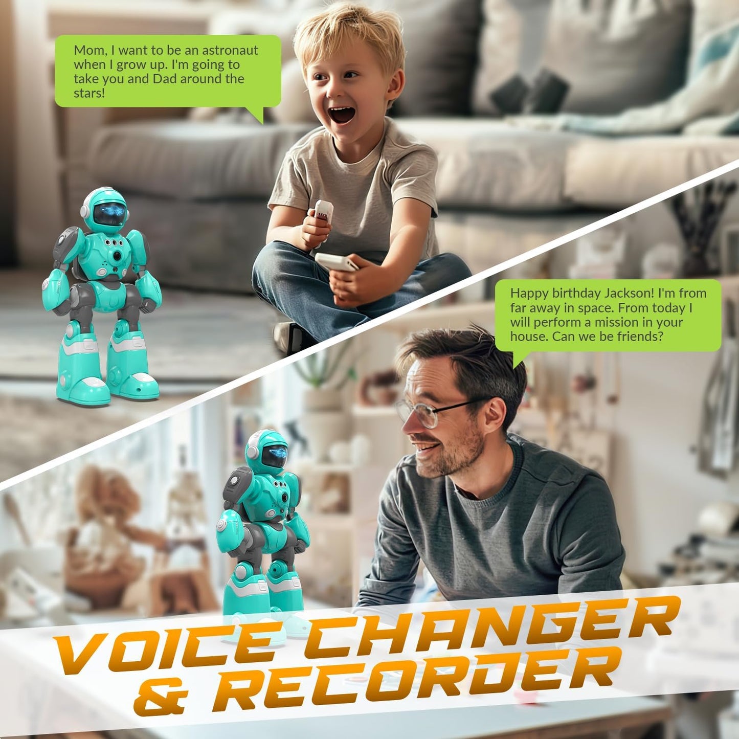 STEMTRON Robot Toys for Kids, Programmable Remote Control Robot with Magic Record Voice Function, Intelligent Gesture Sensing, Singing & Dancing Mode (Blue)