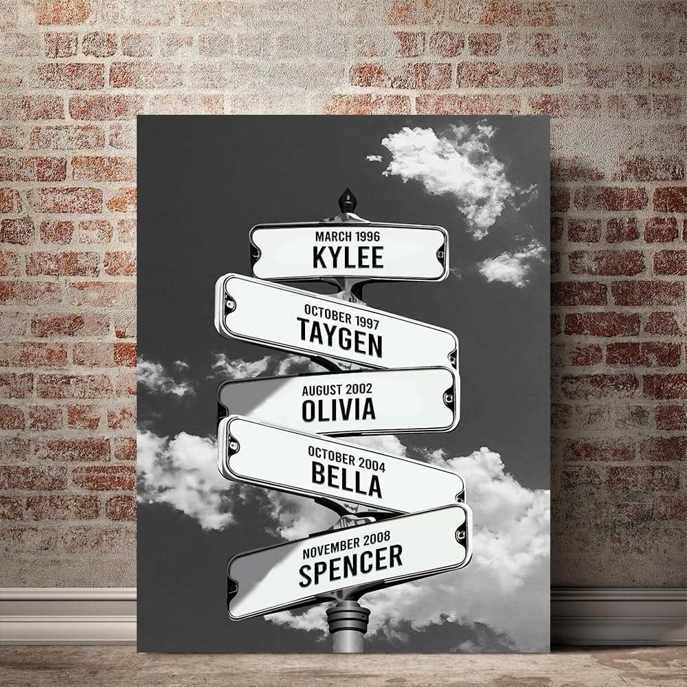 Personalized Family Street Sign Multi-Name Canvas Or Poster Wall Art, Street Sign Customized With Name, Best Gifts For Parents, Grandparents From Kids Daughter Son, Christmas Gift For Family #04