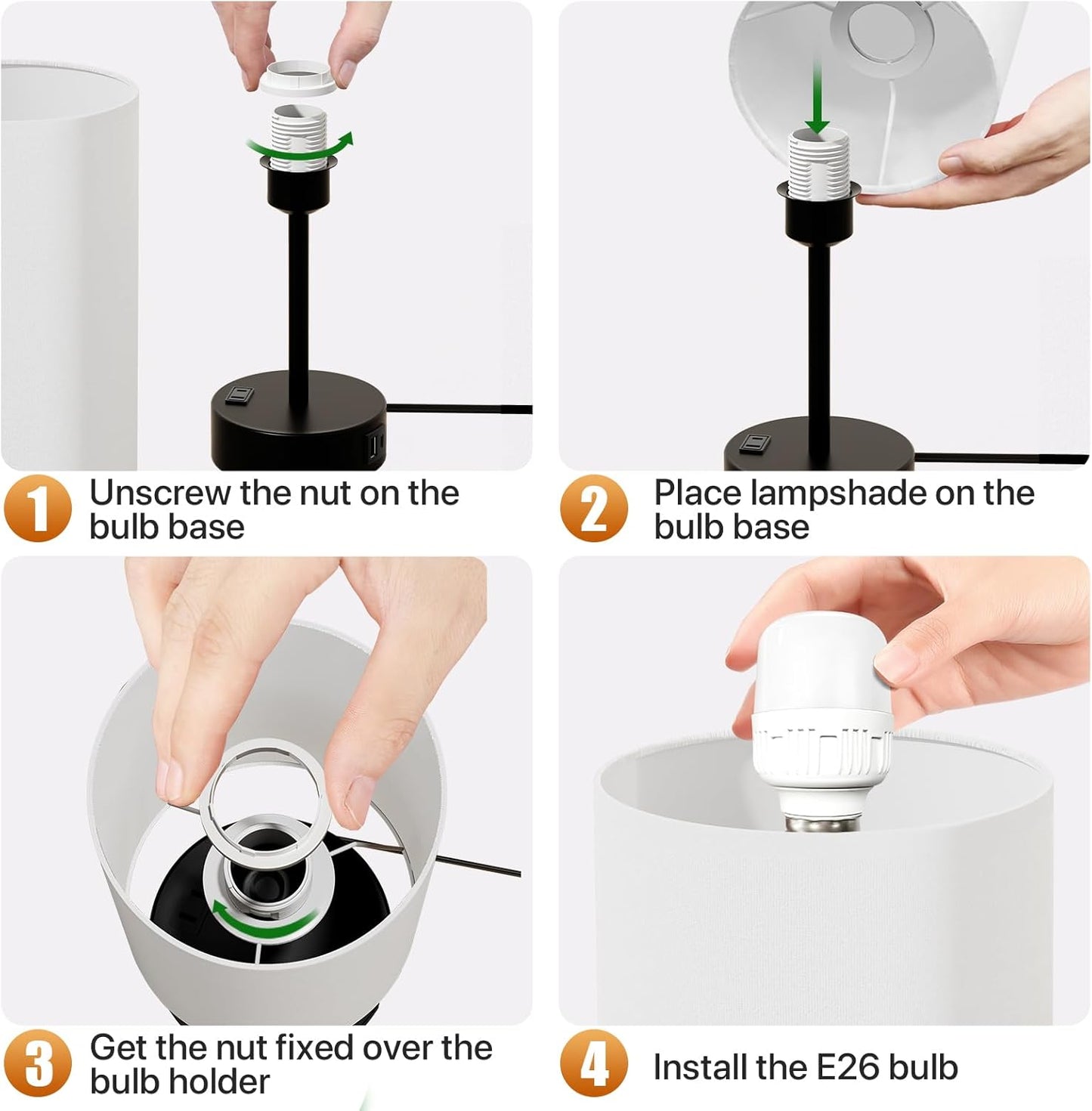 KPQ Small Bedside Lamp Touch Control Table Lamp with USB A+C Charging Ports & AC Outlet 3-Way Dimmable Nightstand Lamp with Linen Fabric Shade for Bedroom Living Room