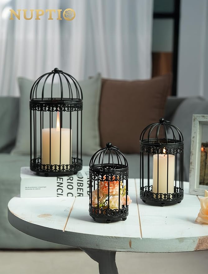 NUPTIO Vintage Bird Cage Decor: Decorative Bird Cage Candle Holder for Table - Hanging Metal Small Birdcage Tealight Votive Holders for Christmas Bridal Shower Centerpiece 6 Inch H
