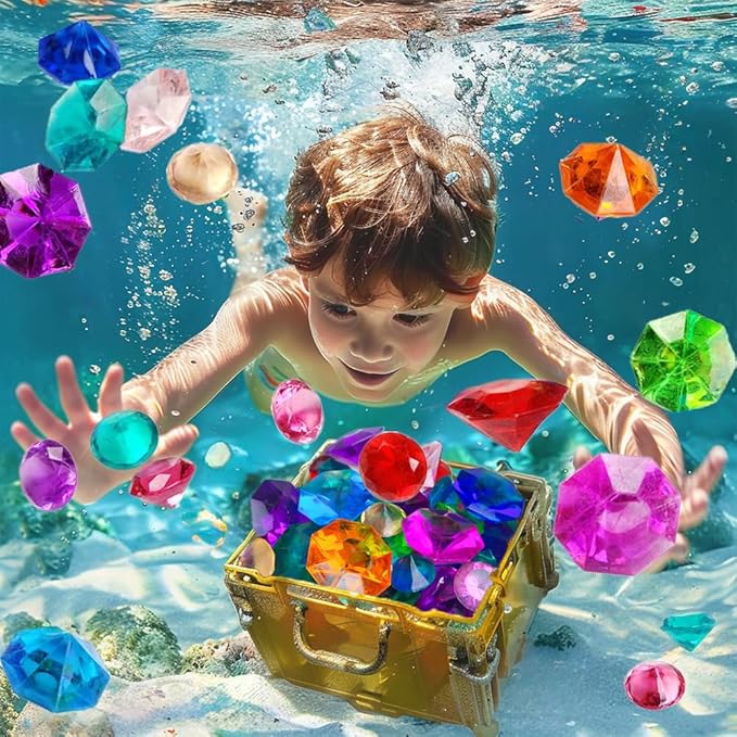 HappyFiller 130 PCS Acrylic Diamonds Fake Crystal Gems 2 Size Mixed for Swimming Pool Pirate Treasure Box Hunt Jewels,also Wedding Party Decor Table Scatters,Colored Vase Fillers