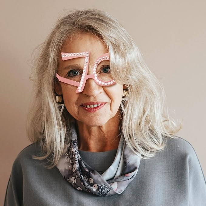 70th Birthday Glasses - 6 Pairs Rose Gold 70 Years Old Glasses with Rhinestones Frame, Funny Plastic Costume Photo Booth Props for 70th Anniversary Party Decorations