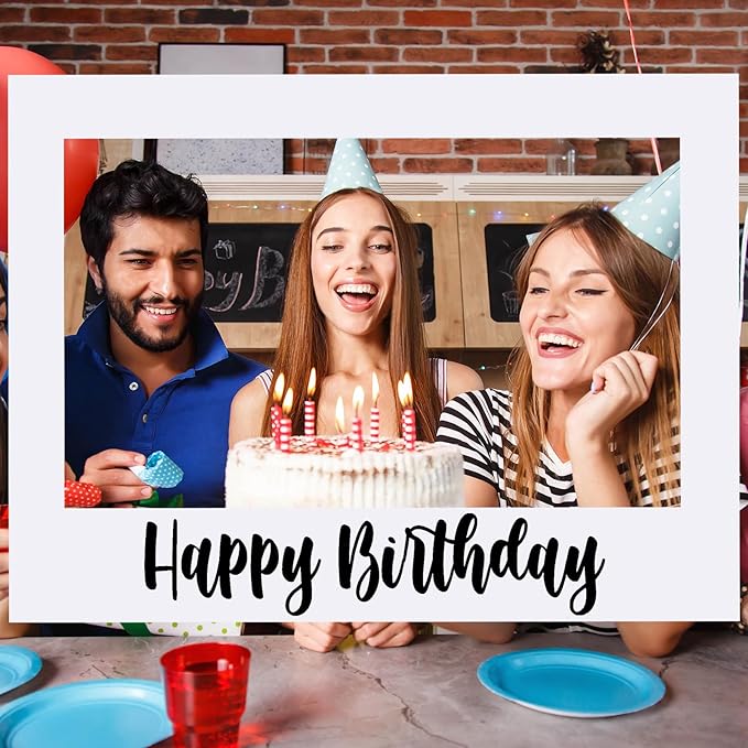 32 x 24 Inch Large Photo Booth Props Picture Frame Happy Birthday Party Frame DIY Cutouts Photo Booth Props Selfie for Party Supplies Favors (White Blank,Horizontal Style)