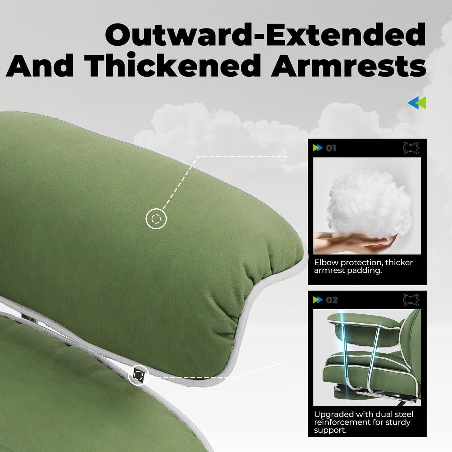 COMHOMA Big and Tall Office Chair, High Back Leather Gaming Chair with Footrest, Executive Ergonomic Office Chair with Pocket Spring Lumbar Support and with Outward Fixed Soft Armrests