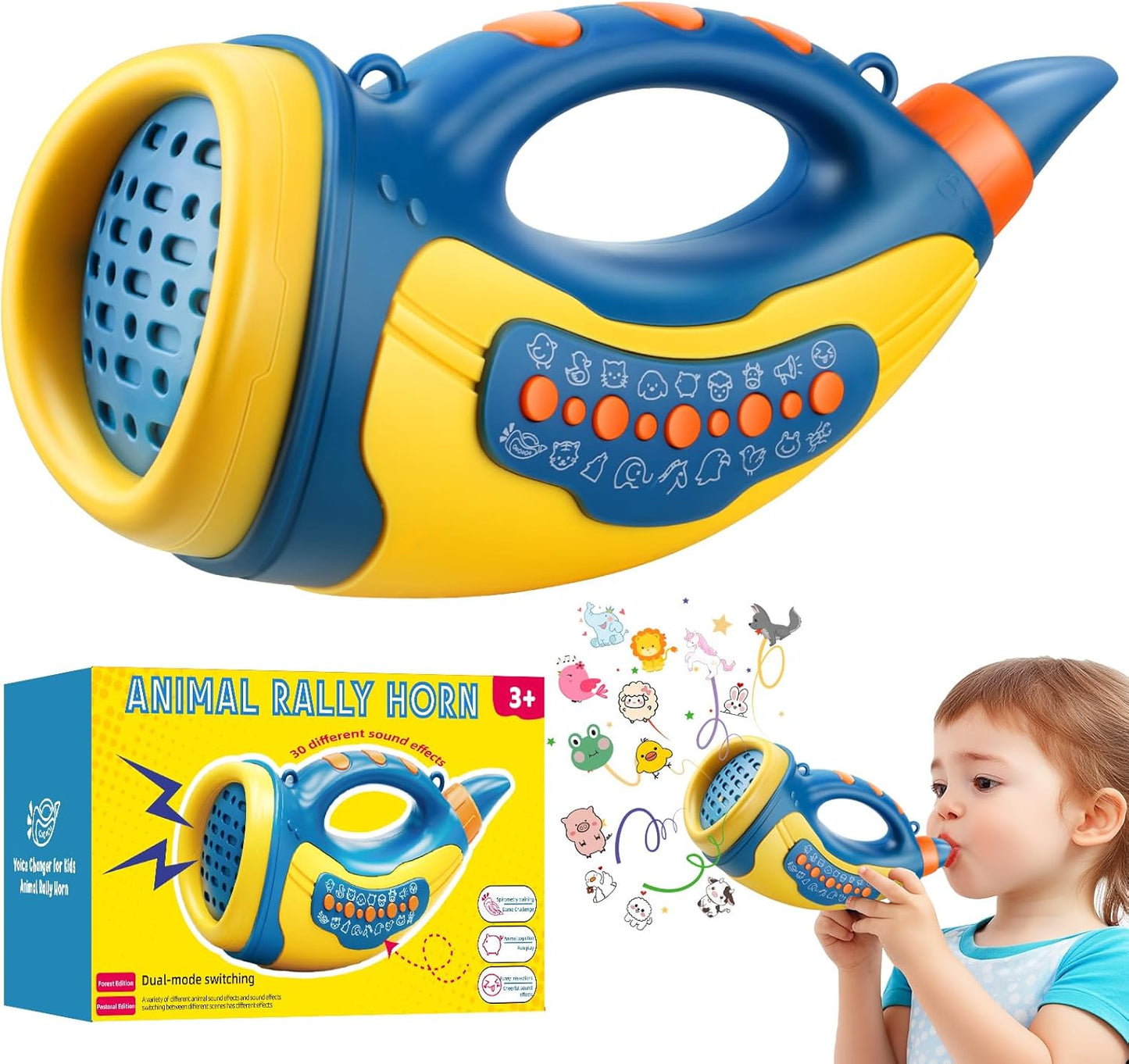 Voice Changer Toy for Kids 5-7: Animal Sounds Horn 30 Fun Sound Effects & Lights Voice Changer Device Kids Hunting Toys Nature Exploration Outdoor Toys for Boys Girls Ages 3-8 Olds, Blue