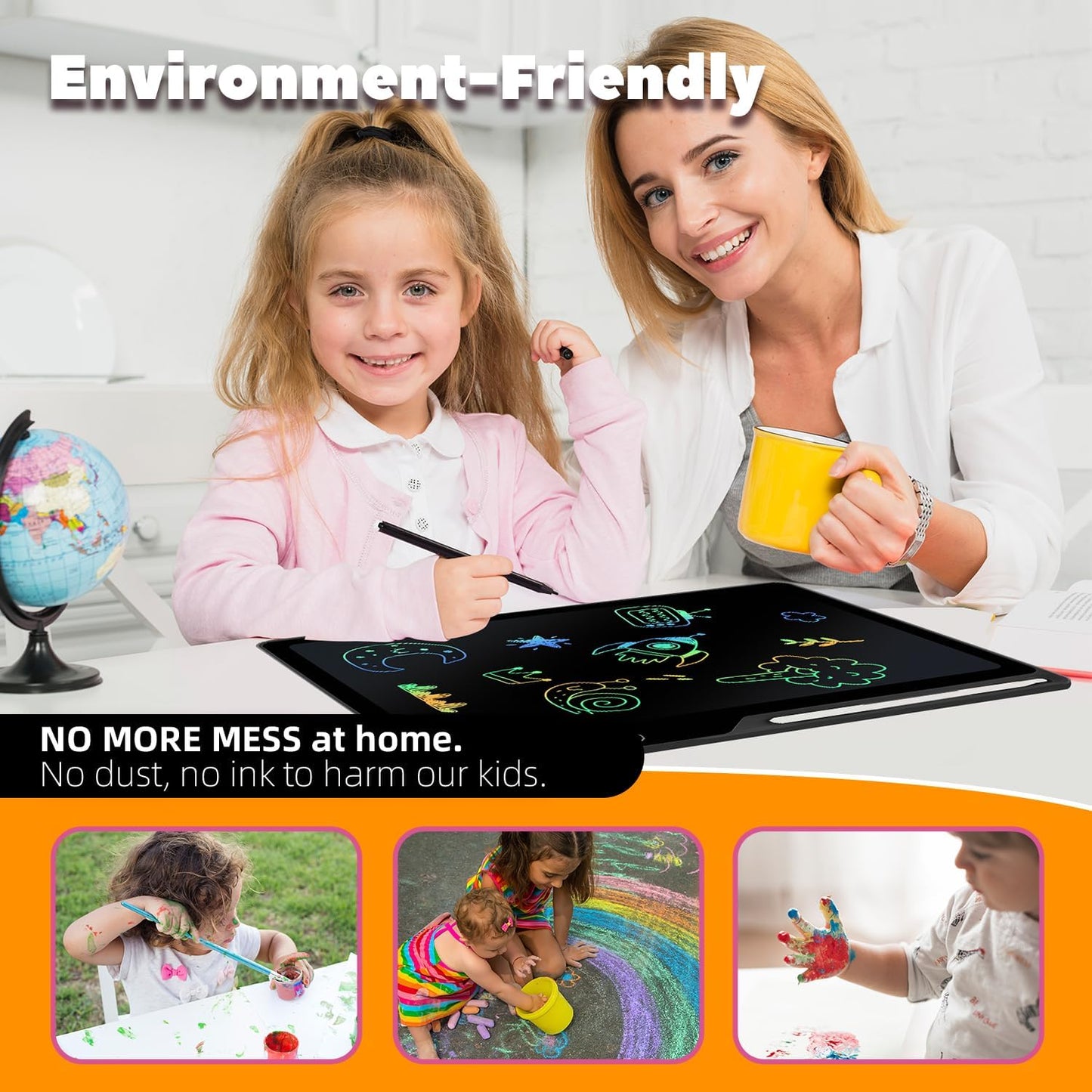 LCD Writing Tablet for Kids, Rechargeable 21 Inch Doodle Board,Easter Basket Stuffers,Preschool Learning Toys Christmas Birthday Gift 3 4 5 6 7 Year Old Girls Boys (Black)