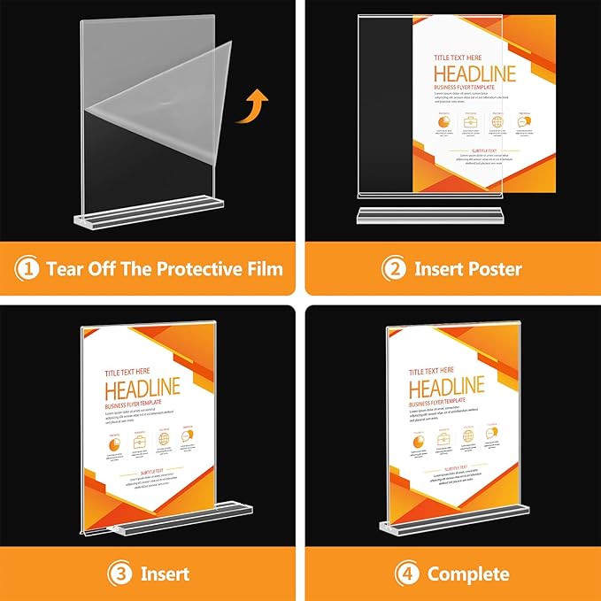 Acrylic Sign Holder 8.5 x 11, Double Sided Sign Holder Stand, Plastic 6 Pack Table Paper Stand, Vertical Menu Flyer Stand, T Shape Table Flyer Holder