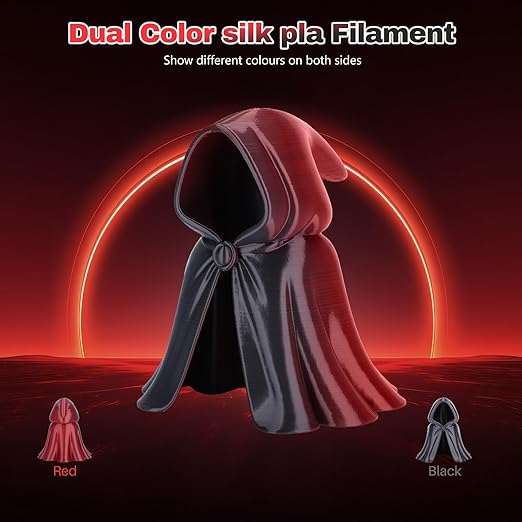 Silk PLA Filament 1.75mm Black Red Dual Color PLA 3D Printer Filament 2 in 1 Coextrusion 1KG Spool(2.2lbs) 3D Printing Filament Dimensional Accuracy +/- 0.03mm