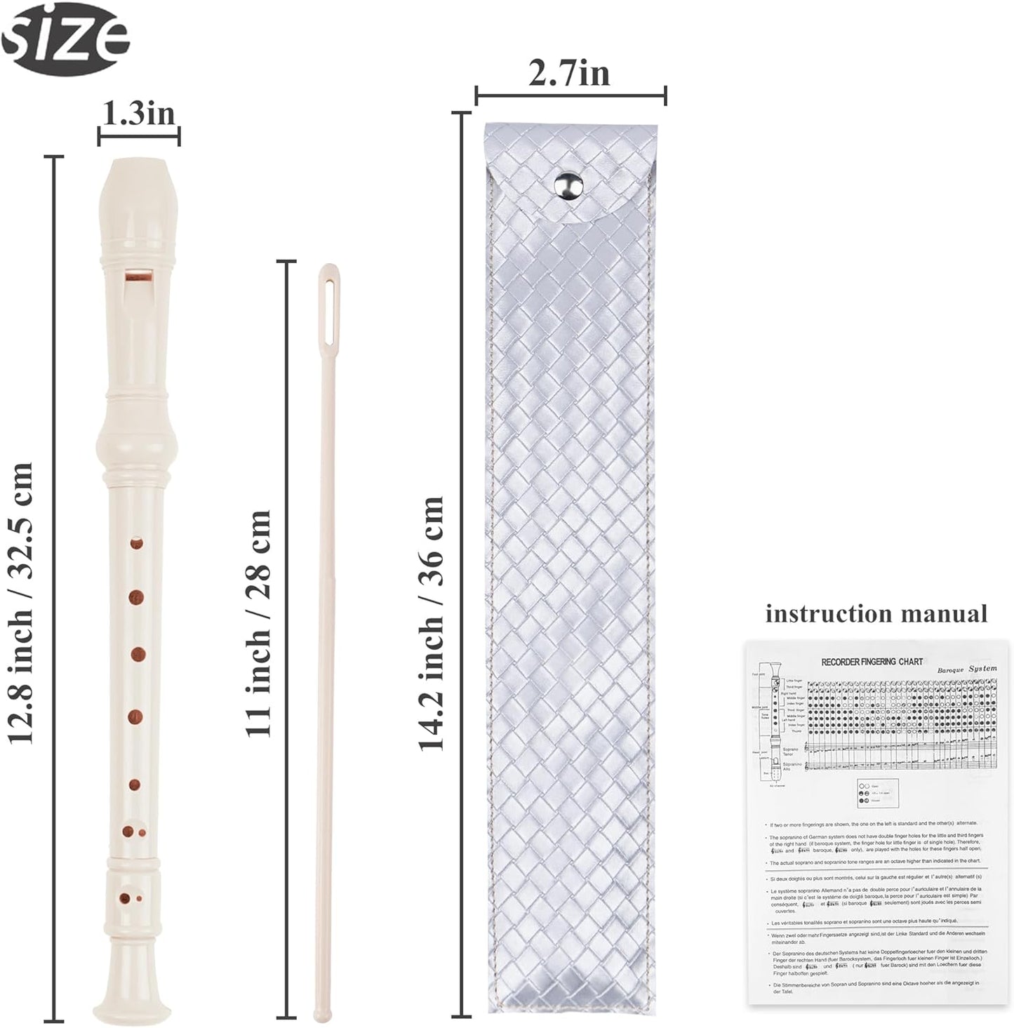Recorder Instrument for Beginner Adults,8-Hole Soprano Descant Recorder Music Flute with with Cleaning Rod & Leather Case For Home Entertainment(2-Woven Sliver)