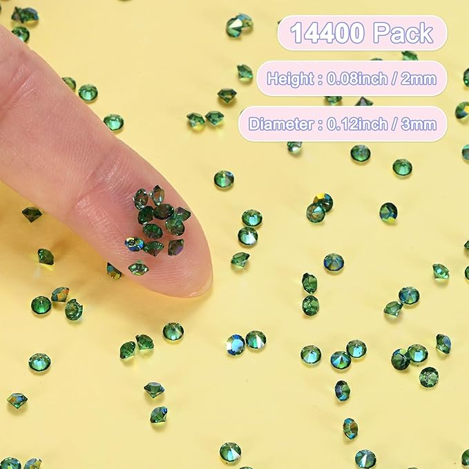 14400-Pack Acrylic Diamonds, 0.12 Inch/3mm Wedding Table Scatter Confetti Crystals for Vase Fillers/Art Craft, Acrylic Diamonds Gems [Dark Green AB]