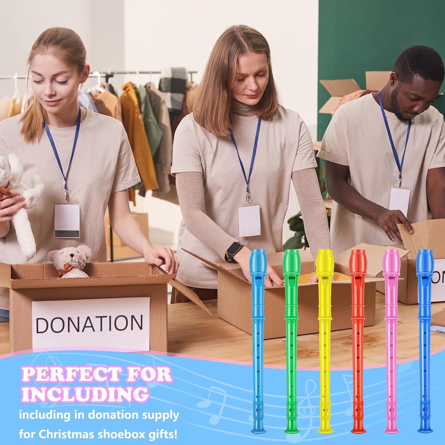 8 Hole Soprano Recorders Descant Flute Bulk With Cleaning Rod German Style for Back to School Gift Christmas Shoebox Supplies Musical Instruments Party Favor (24 Pack)