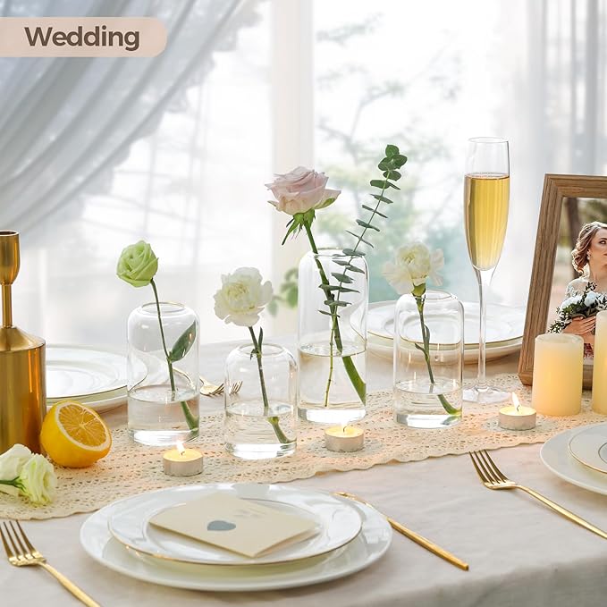 ComSaf Small Flower Vase Set of 15, Glass Bud Vases in Bulk, Clear Vases for Flower, Decor Centerpiece for Bathroom, Decorative Vases for House Warming, Valentines' Day, Mother's Day, Thanksgiving Day