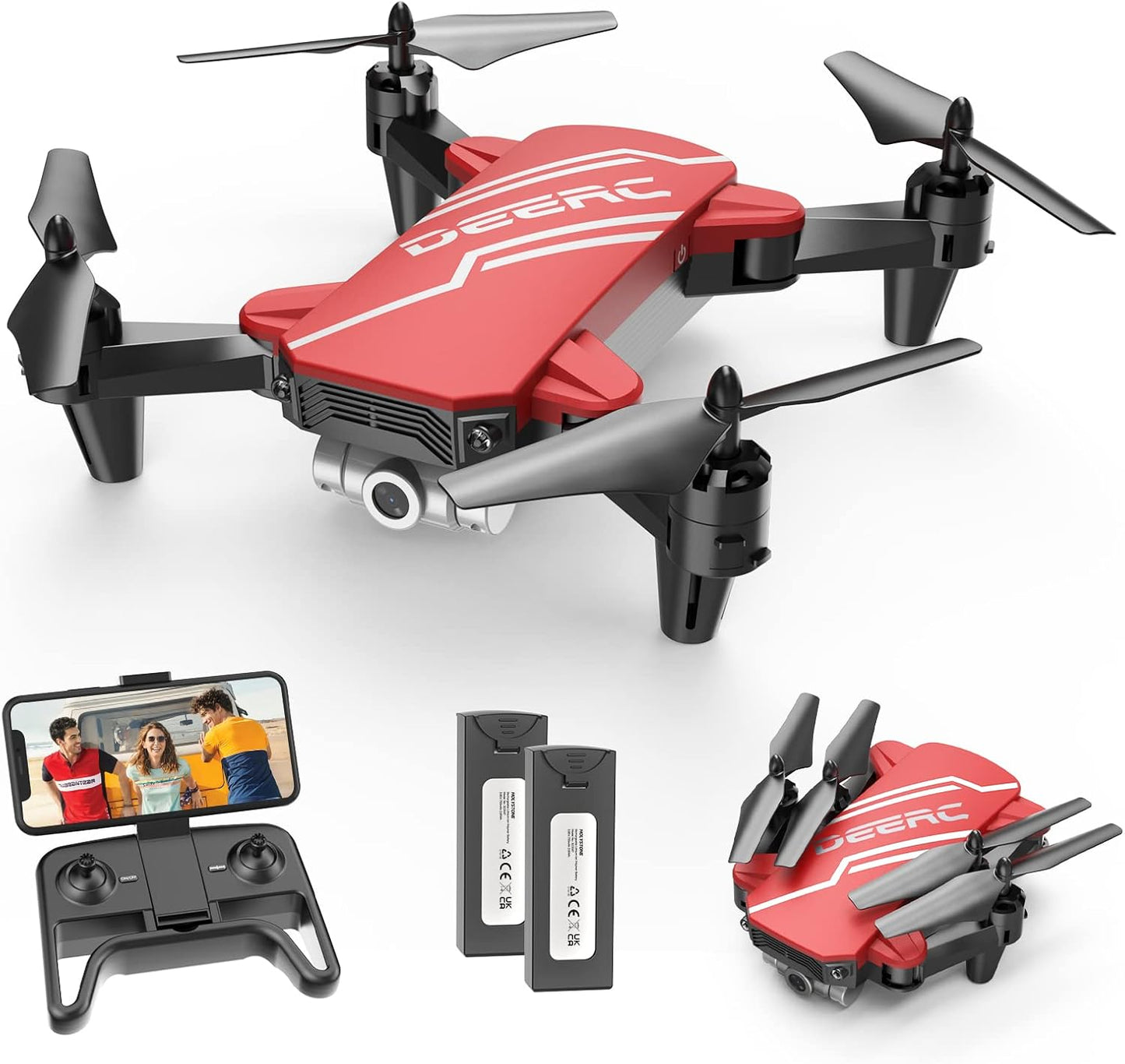 DEERC D20 Mini Drone for Kids with 720P HD FPV Camera Remote Control Toys Gifts for Boys Girls with Altitude Hold, Headless Mode, One Key Start Speed Adjustment, 3D Flips 2 Batteries, Red
