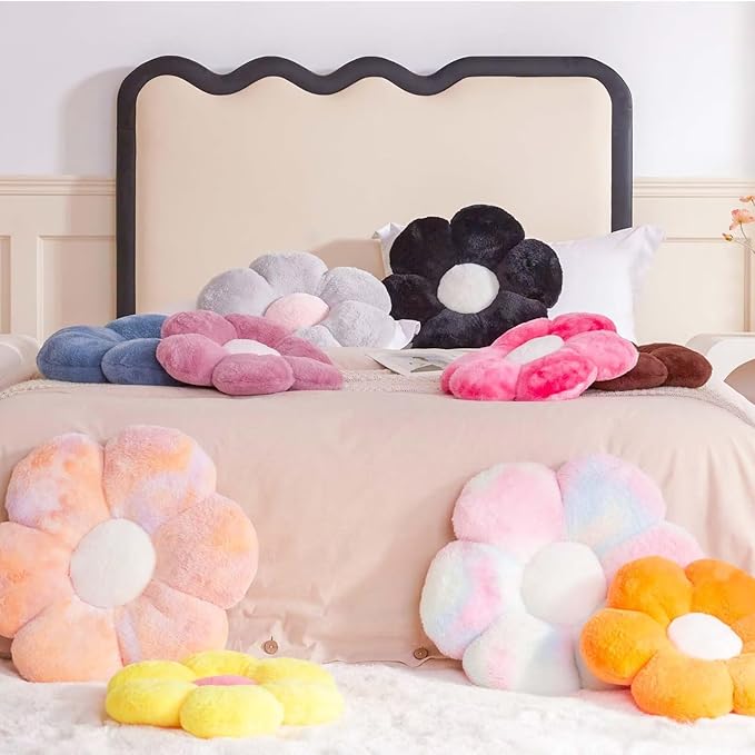 Blue Flower Pillow, 17.7" Flower Shaped Plush Decorative Throw Pillow for Bed