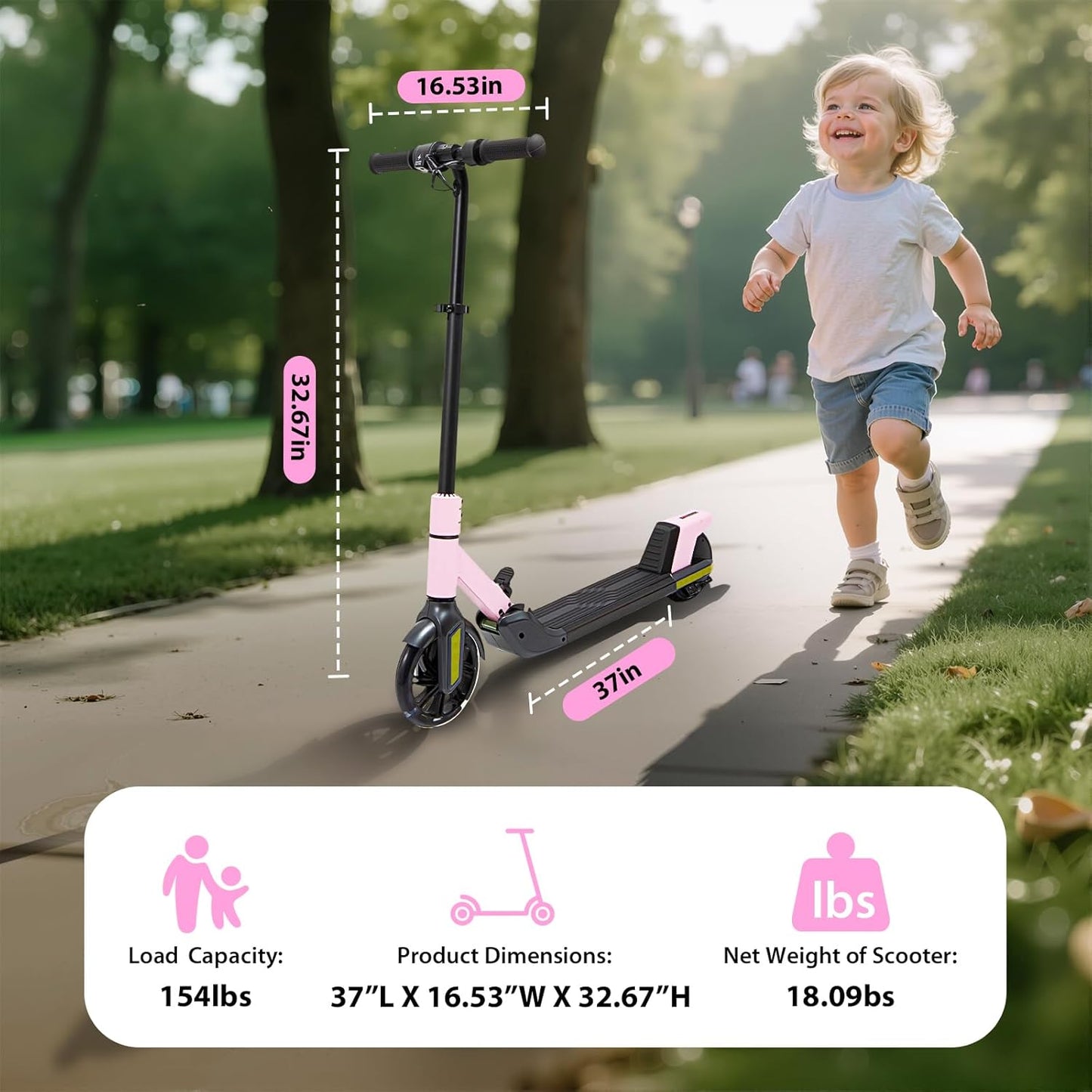 Foldable Children's Electric Scooter (Ages 6-14) - Top Speed 16 km/h, Maximum Range 8 km, 7-inch Illuminated Front Wheel, 6-inch Solid Rear Wheel