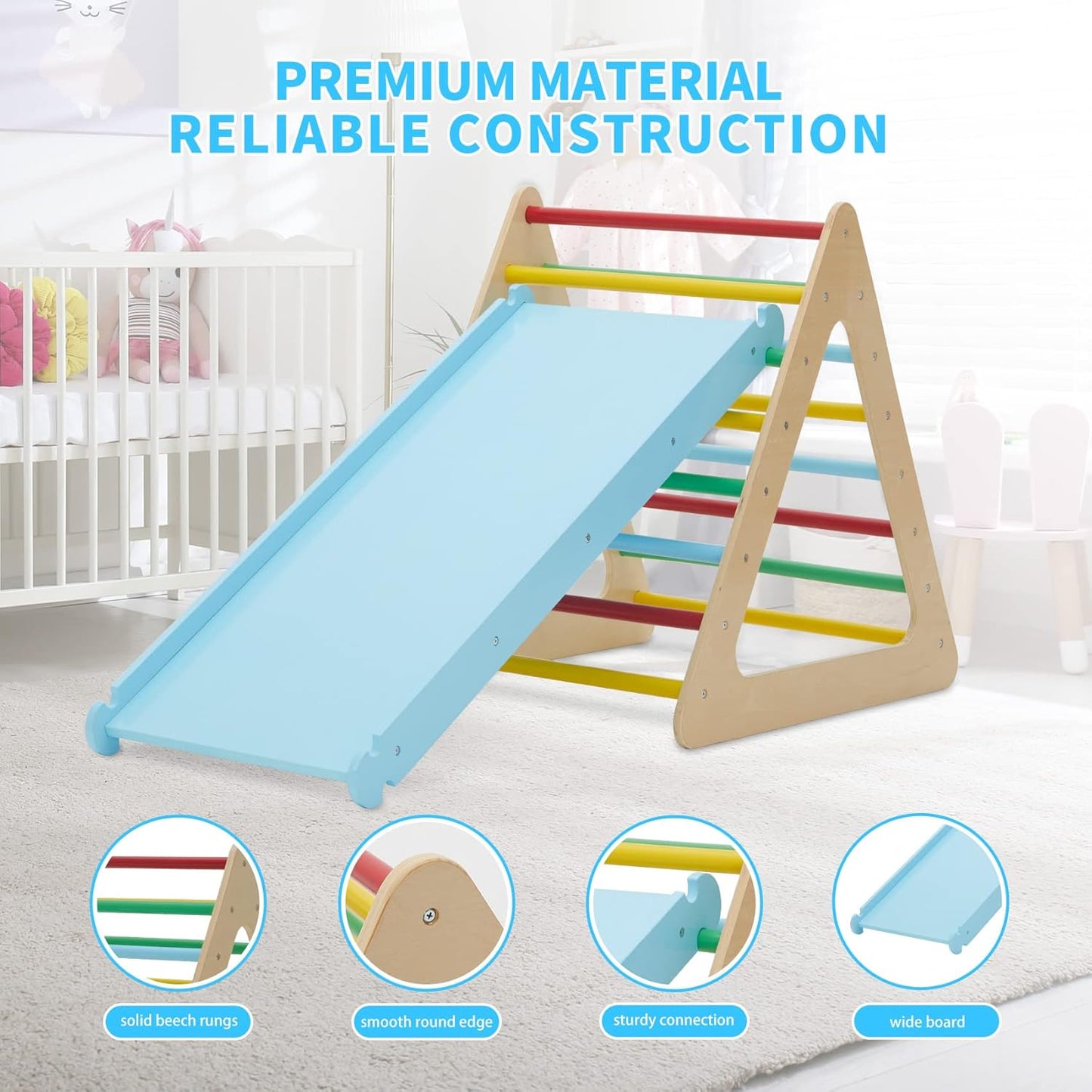 GOME Set of 7 Baby Triangle Climbing Gym Toys Indoor for Toddler Set, 1 Square and 3 Triangle Climber with 3 Ramp for Climbing Sliding and Walking, 7 in 1 Toddler Play Equipment for Indoor Playground