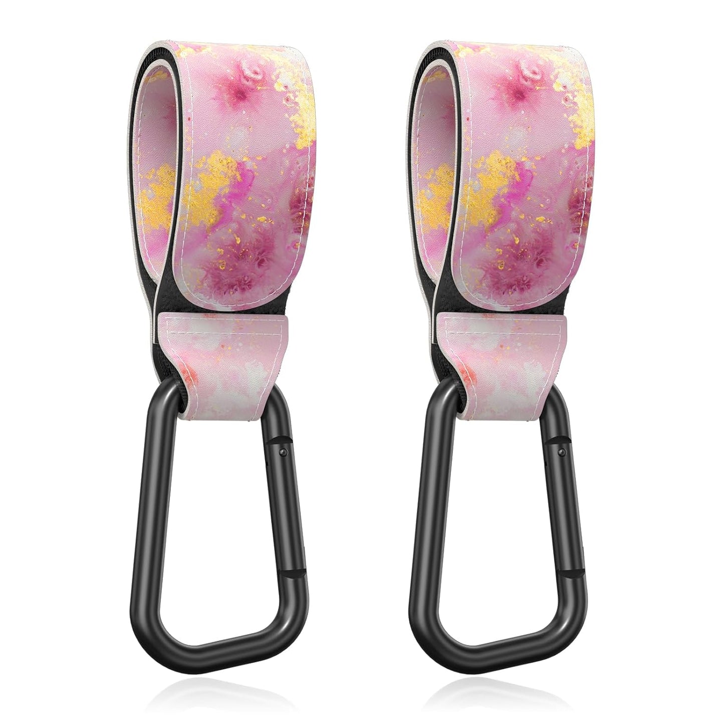 Baby Stroller Hooks for Hanging Bags, Universal Stroller Clips Accessories, Mommy Hook for Diaper Bag, Shopping Cart, Purse, Backpack - 2 Pack, Pink Gold Marble