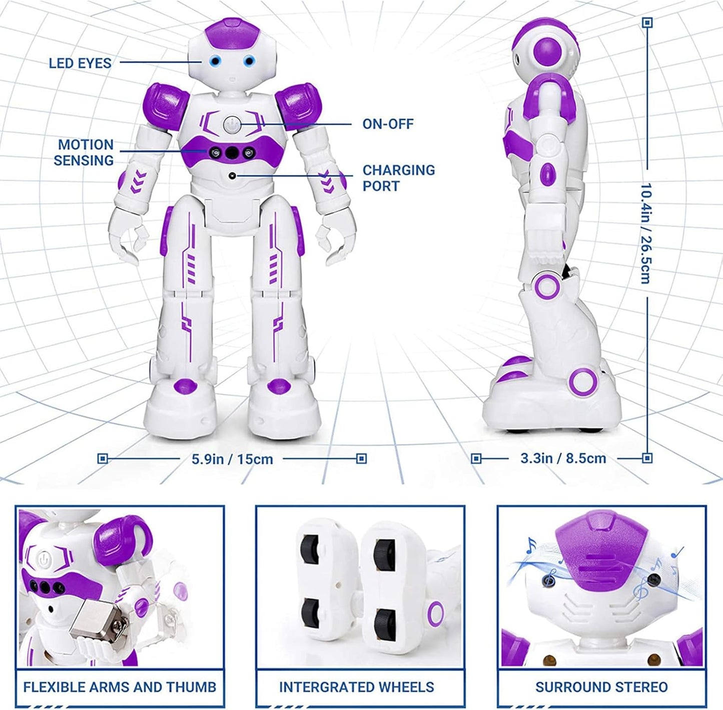KingsDragon RC Robot Toys for Kids, Gesture & Sensing Programmable Remote Control Smart Robot for Age 3 4 5 6 7 8 Year Old Boys Girls Birthday Gift Present,Purple