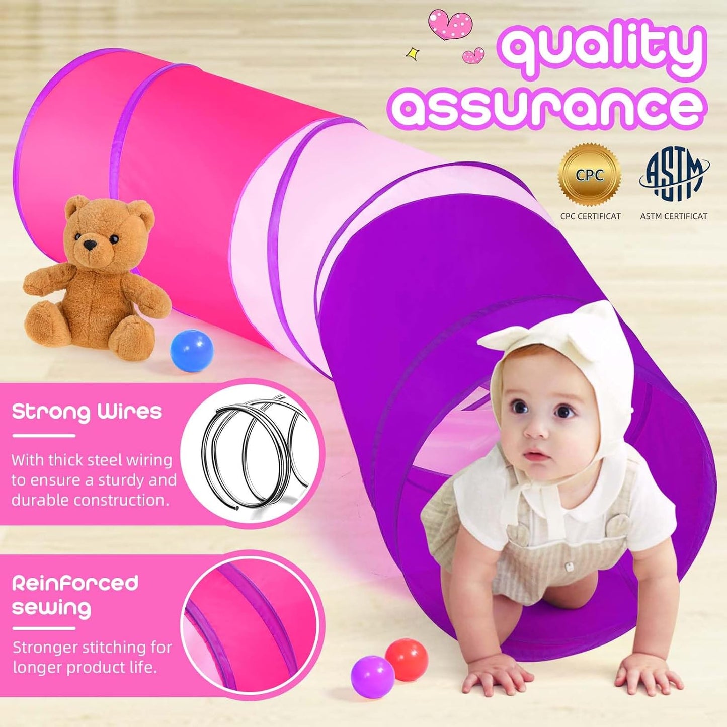 Kids Play Tunnel Tent for Toddler, 6-ft Pop Up Crawl Tunnel Toy for Baby Infant Children or Dog Cat, Collapsible Gift for Boy and Girl Play Tunnel Indoor and Outdoor Game (Colorful Play Tunnel)