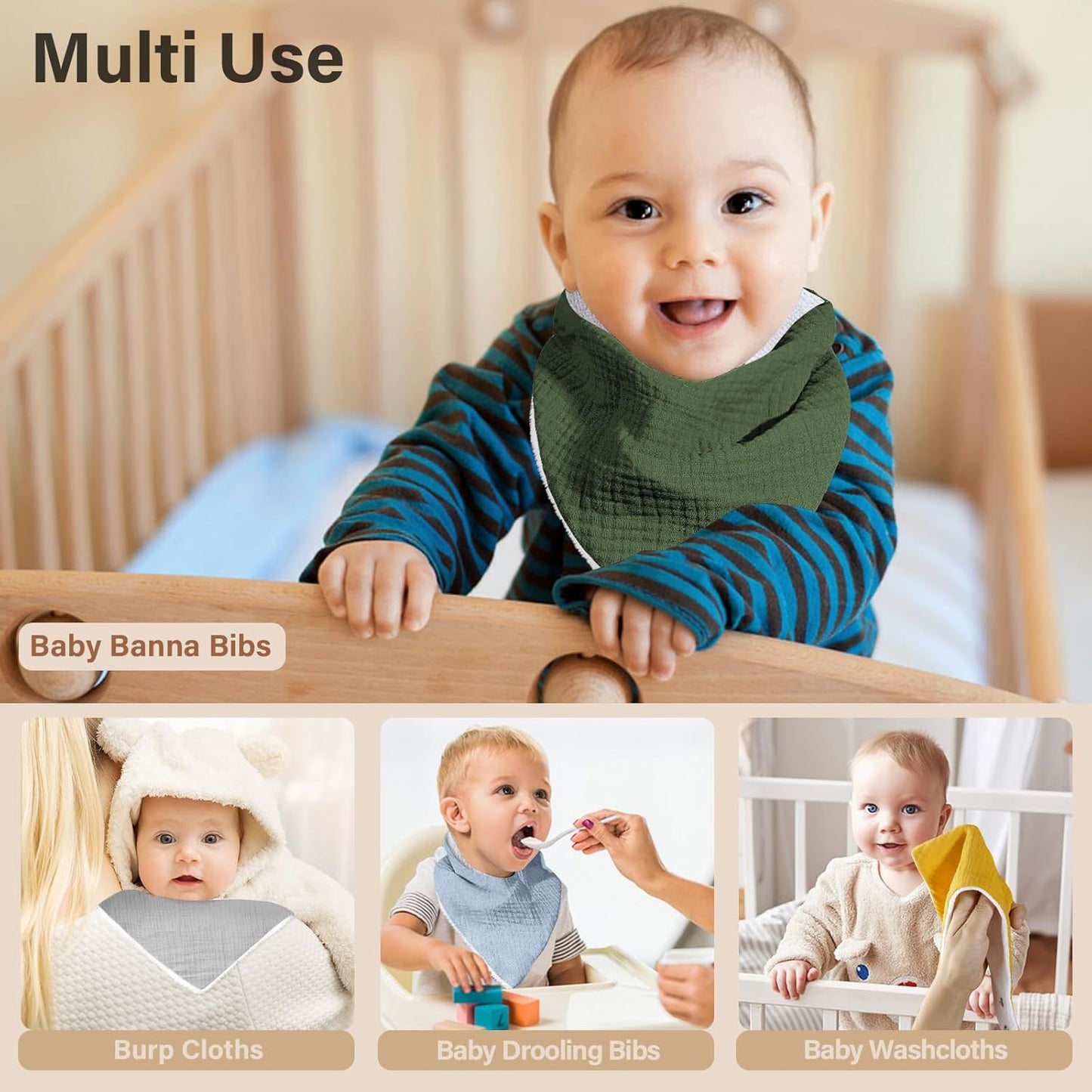 Muslin Baby Bibs,Soft Triangular Baby Bandana Drool Bibs for Baby Boy Girl,Solid Colors Bib for Drooling Teething