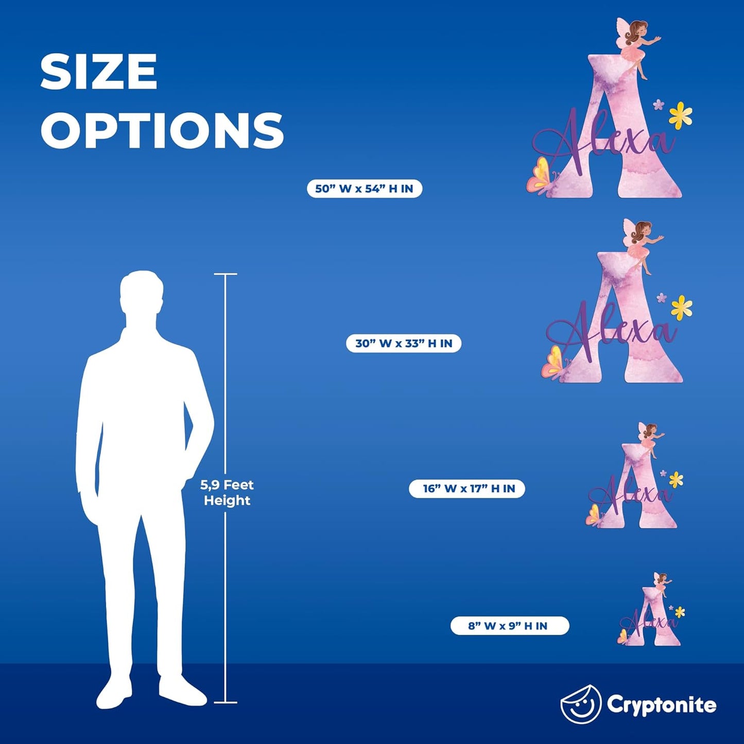 CRYPTONITE Custom Stickers Name & Initial for Fairy Decor I Fairy Pink Room Decor for Girl Bedroom Decor I Personalized Fairy Wall Decals for Little Girl Room Decor I Multiple Size Options (D. Fairy)