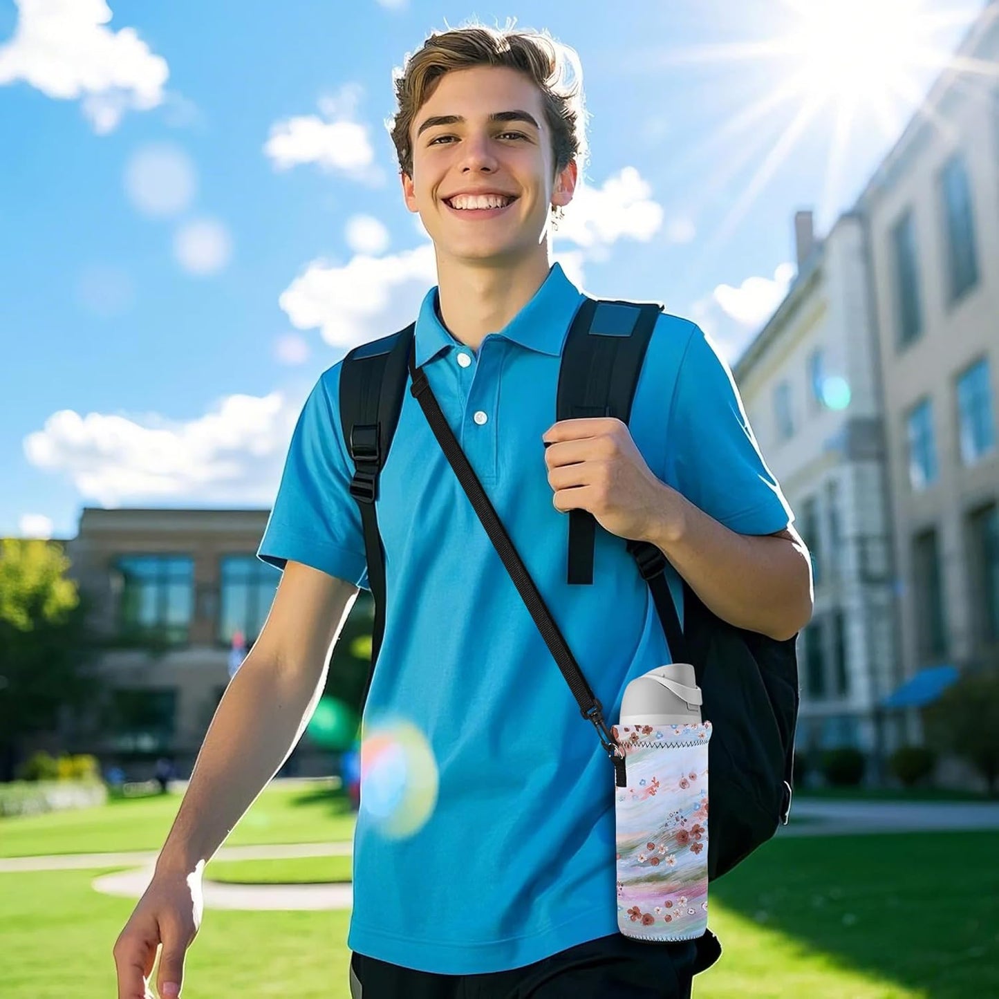 AUPET Water Bottle Sling Bag Carrier Crossbody Sleeve,Insulated Neoprene Bottle Case Holder Pouch Cover 500ML/17oz with Shoulder Strap for Walking Women Men