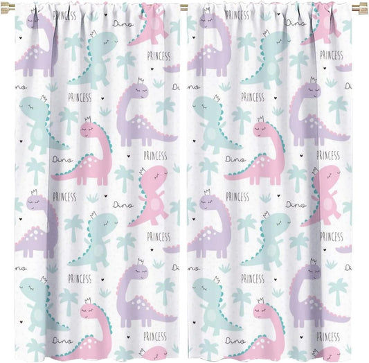 Kids Dinosaur Curtains for Boys Girls Bedroom Decor Cartoon Dino Colorful Cute Funny Animal Wildlife Printed Blackout Rod Pocket Window Drapes for Baby Nursery Playroom W31.5xL63in 2 Panels