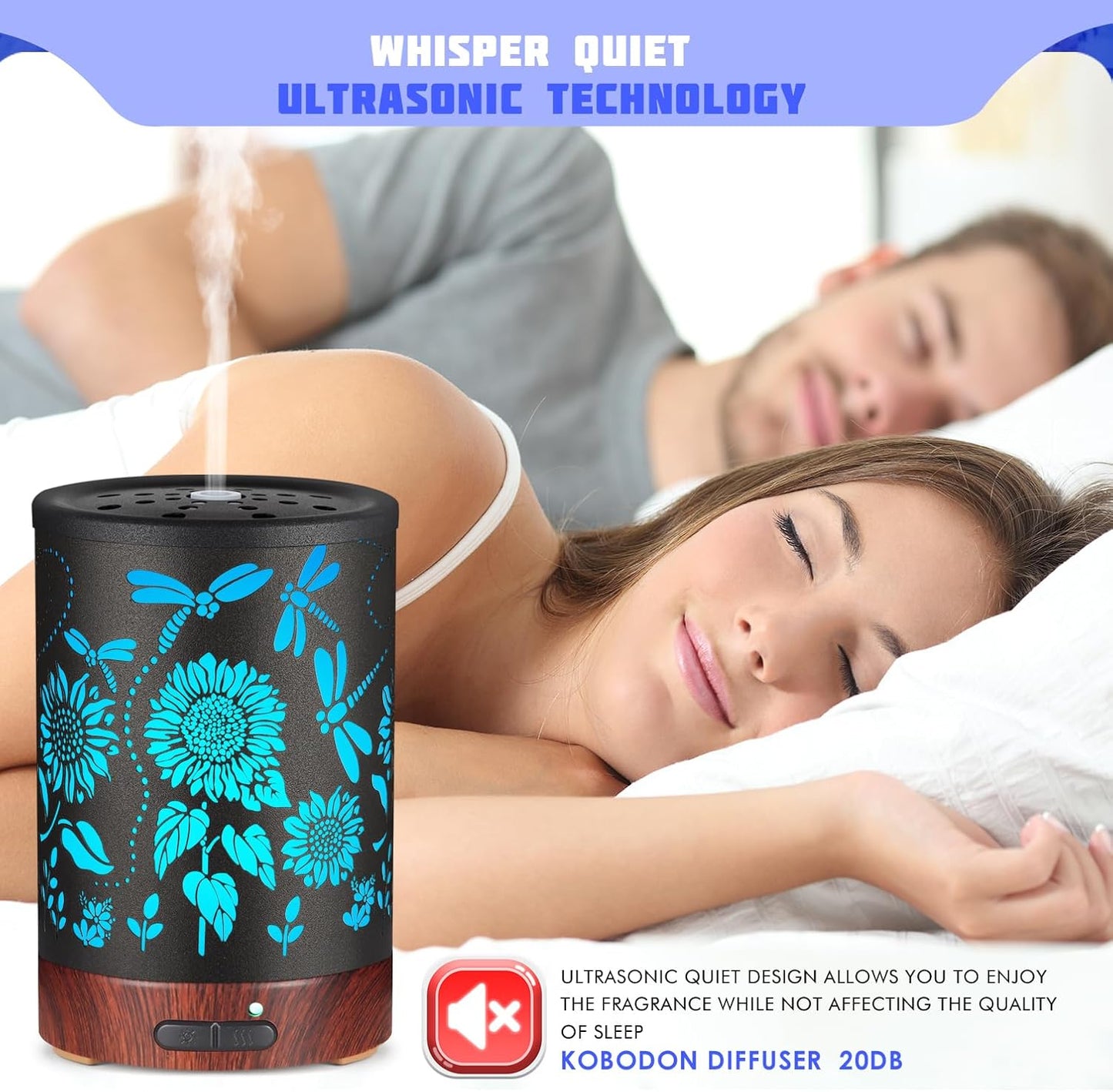 Essential Oils Diffuser,Christmas Aromatherapy Diffuser,Birthday Gifts for Women Mom Grandma,Metal Cool Mist Humidifier with 7 Colors Lights Waterless Auto Off Air Diffusers (Sunflower)