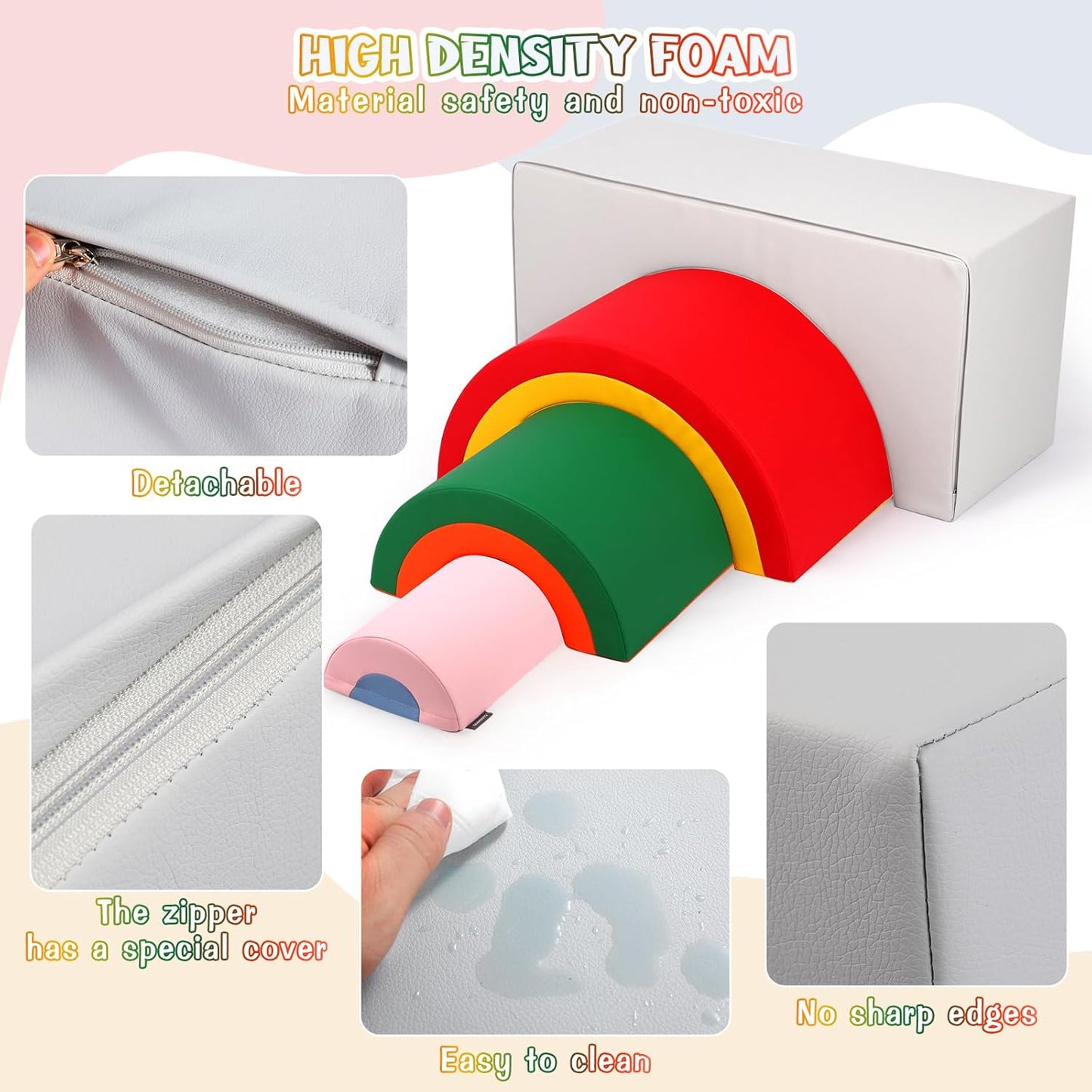 Asweets 4 in 1 Rainbow Foam Climbing Blocks for Toddlers, Indoor Soft Climb and Crawl Play Climbing Toys for Creativity & Imagination, Recognize Color