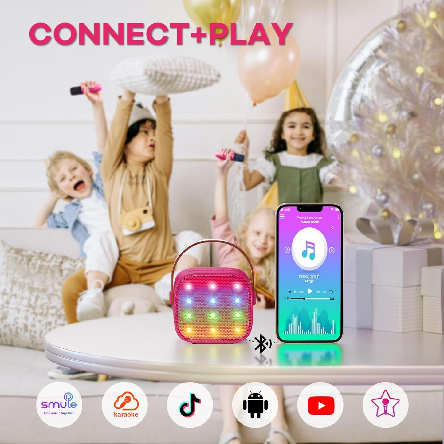 YLL Mini Karaoke Machine for Kids Toys, Portable Bluetooth Speaker with 2 Wireless Microphones, Birthday Gifts for Girls 3, 4, 5, 6, 7, 8, 9, 10, 11, 12+ Years Old Toddler Teens (Hotpink)