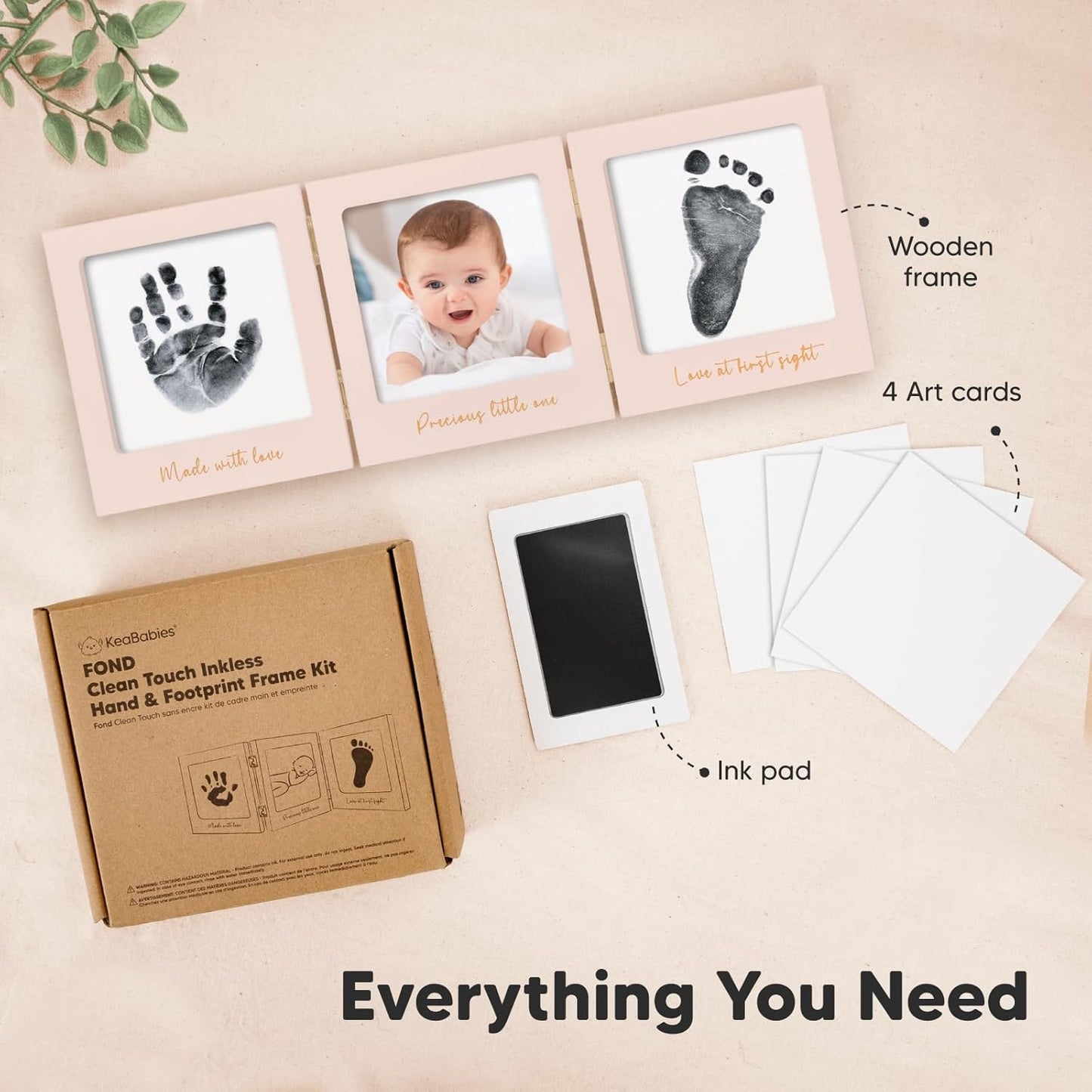 Inkless Baby Handprint and Footprint Kit for Newborn - Baby Footprint Kit, Newborn Keepsake Nursery Picture Frame,Dog Paw Print Maker,Personalized Gifts for New Mom,Showers & Registry(Petal Pink/Gold)