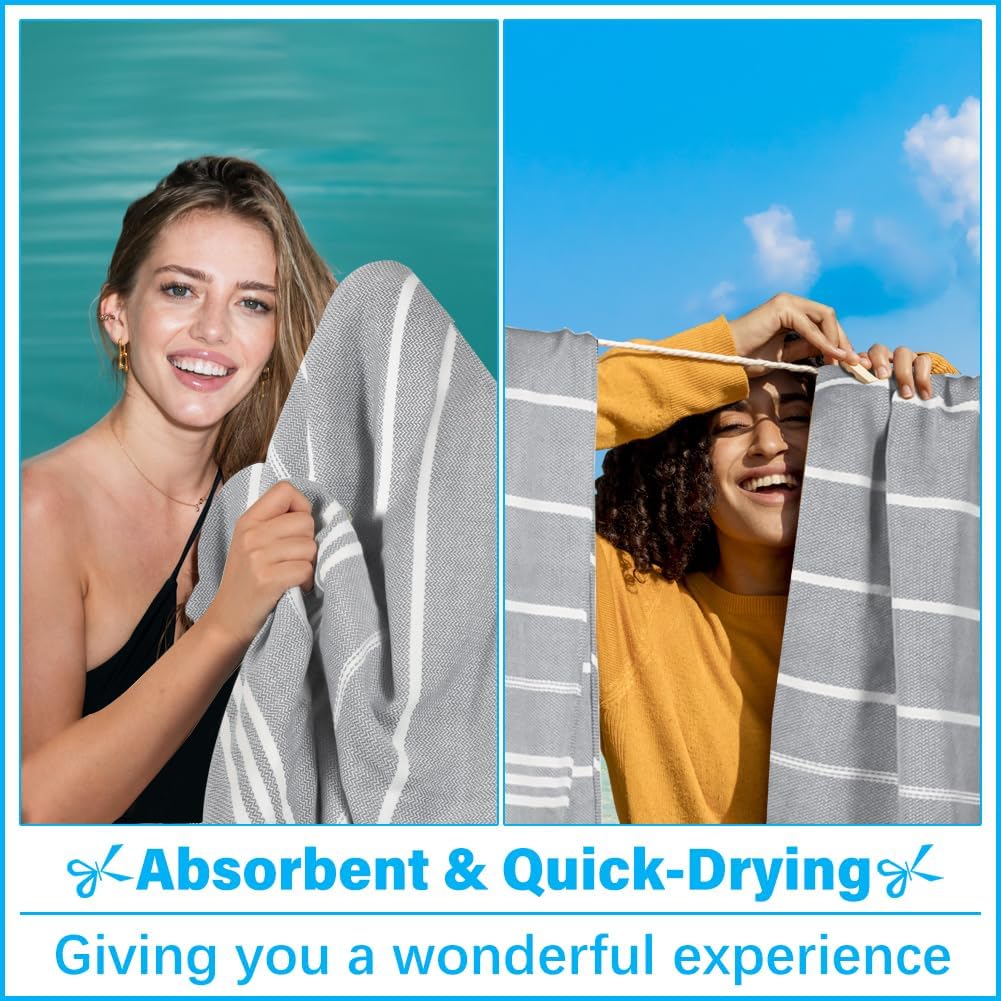 Oversized Turkish Beach Towel Blanket XXL Cotton Sandproof Towels Boho Woven Extra Large Big Sand Free Giant Throw Thick Blankets Huge Quilt XL Picnic Camping Necessities Cloud For Adult Gifts Grey