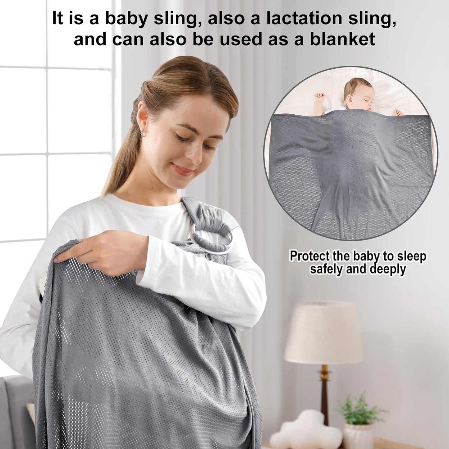Water Ring Sling Baby Carrier, Adjustable Lightweight Breathable Newborn Carrier Sling for Summer, Swimming, Pool, Beach, Front Chest Mesh Infant Wrap Carrier for Baby Gift (Light Grey)