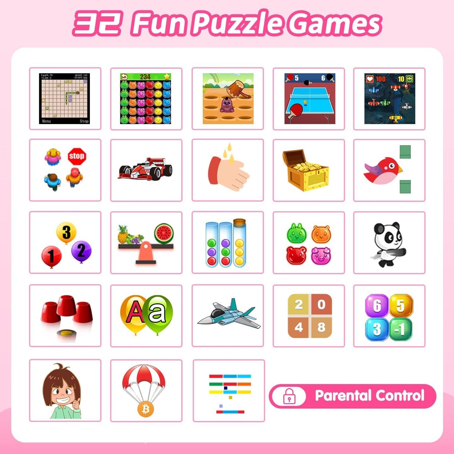 Cosjoype Kids Waterproof Smart Watch, 32 Games HD Touchscreen Kids Watch with Dual Camera Video Music Player Pedometer Flashlight 12/24 hr Christmas Birthday Gifts for Girls Ages 4 5 6 7 8 9 10