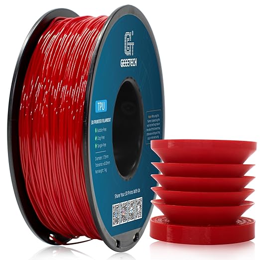 Geeetech TPU Filament 1.75mm, 95A Flexible 3D Printer Filament with High Elasticity, 1KG (2.2lbs) Spool, Dimensional Accuracy ±0.03mm, Fits Most FDM Printers, Red