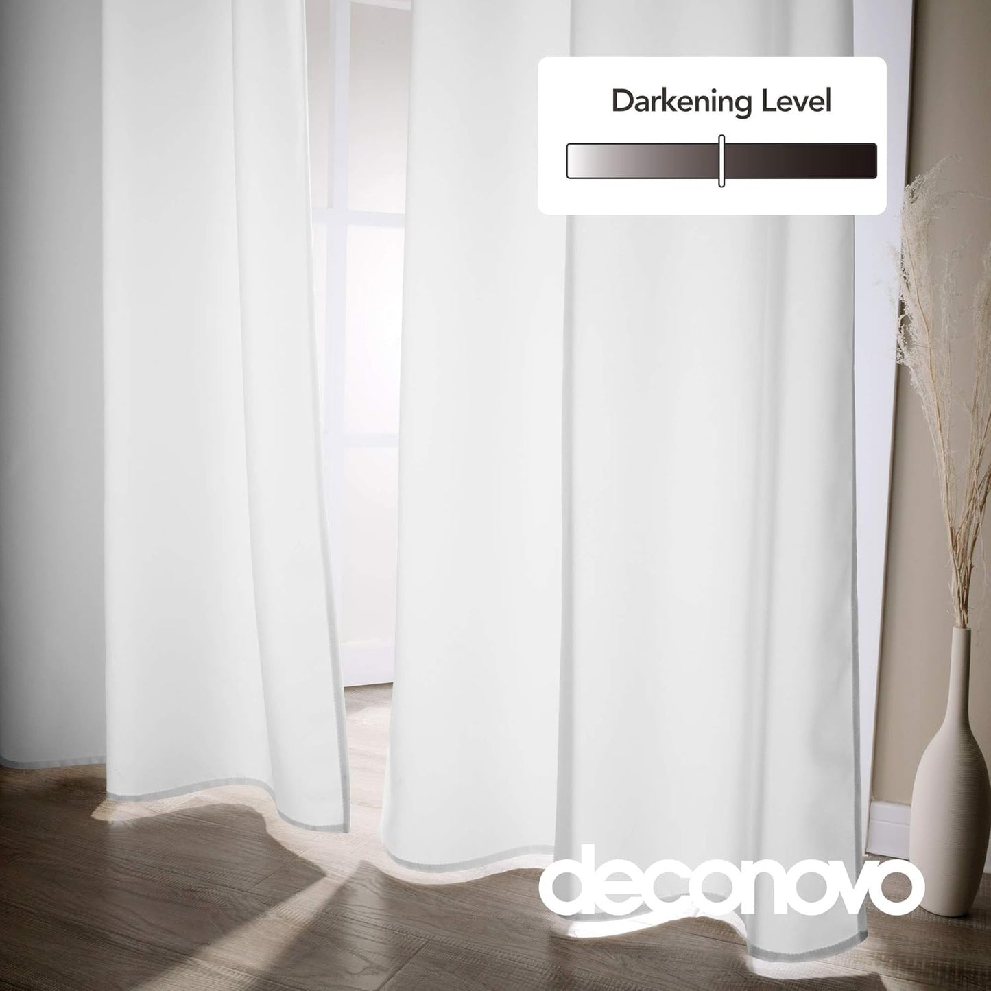 Deconovo Blackout Curtains, Room Darkening Thermal Insulated Window Drapes, Noise Reducing, Grommet Top, 2 Panels 38W x 84L Inch Machine Washable for Bedroom Living Room Nursery Snow White