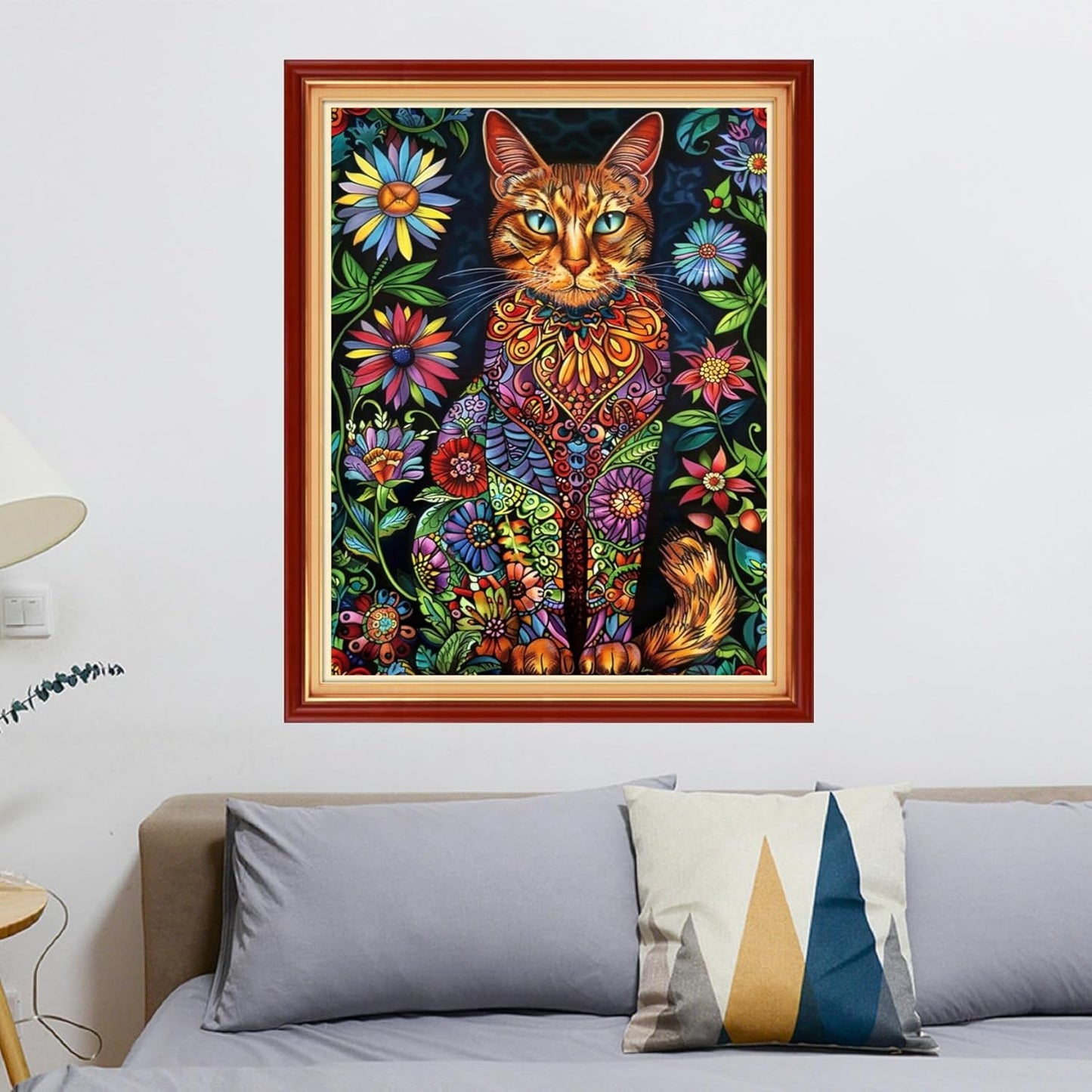 Stamped Cross Stitch Kits - Beach Night Landscape Counted Cross Stitch Kits for Beginners Adults Needlepoint Cross-Stitch Patterns-Colorful Cat 16x20 inchs