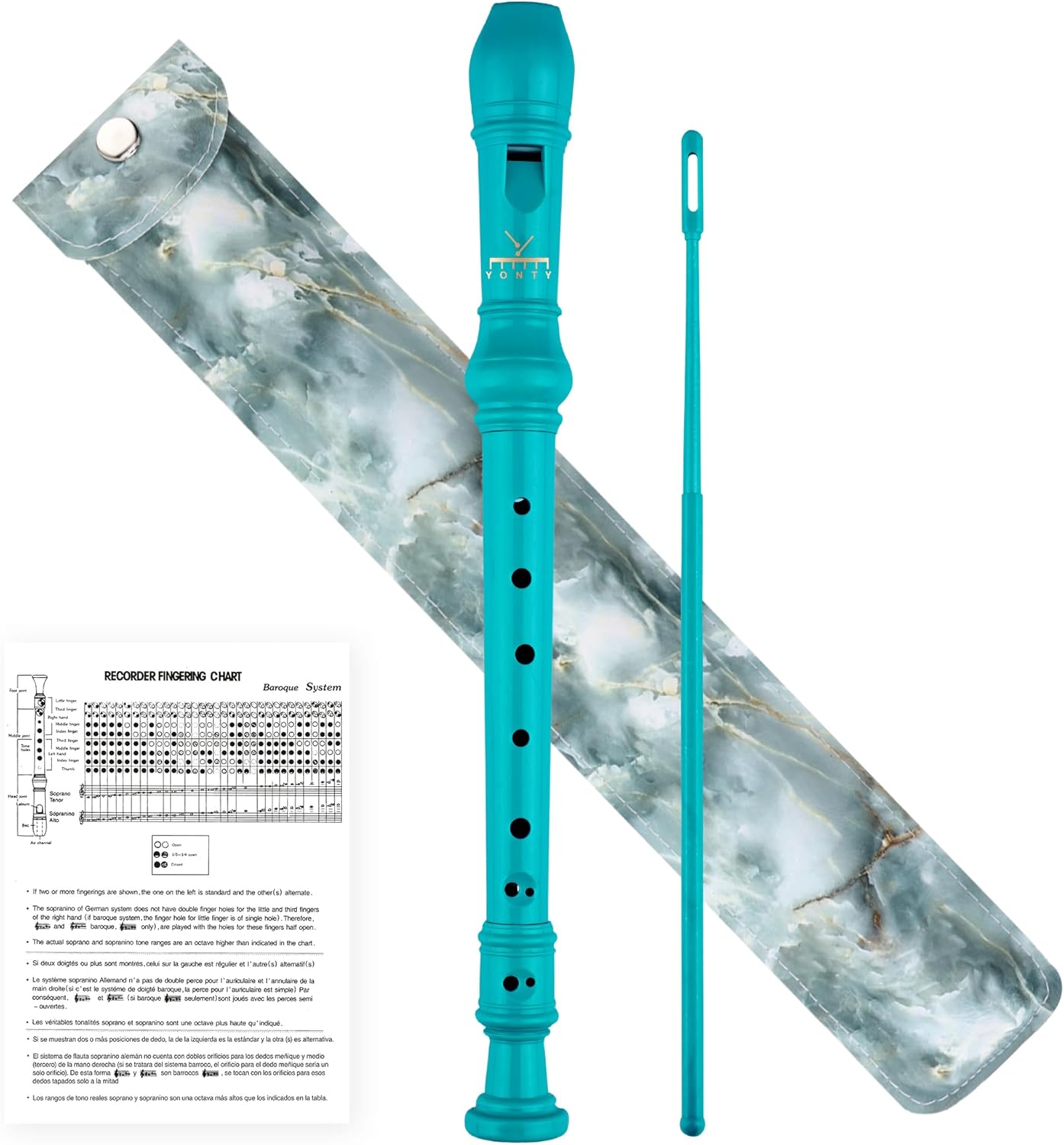 Soprano Recorder 8-Hole Instrument for Beginners Kids Students, Baroque Style C Key Flute with Cleaning Rod & acking Bag for Education & Entertainment-Turquoise