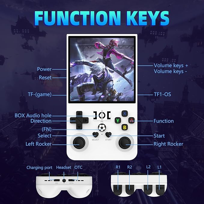 R36MAX Retro Handheld Game Console - 64GB Preloaded Classic Video Games, Support 30+ Simulators, Linux-Powered Portable Game Emulator Console with 4.0-in HD IPS Screen (White)