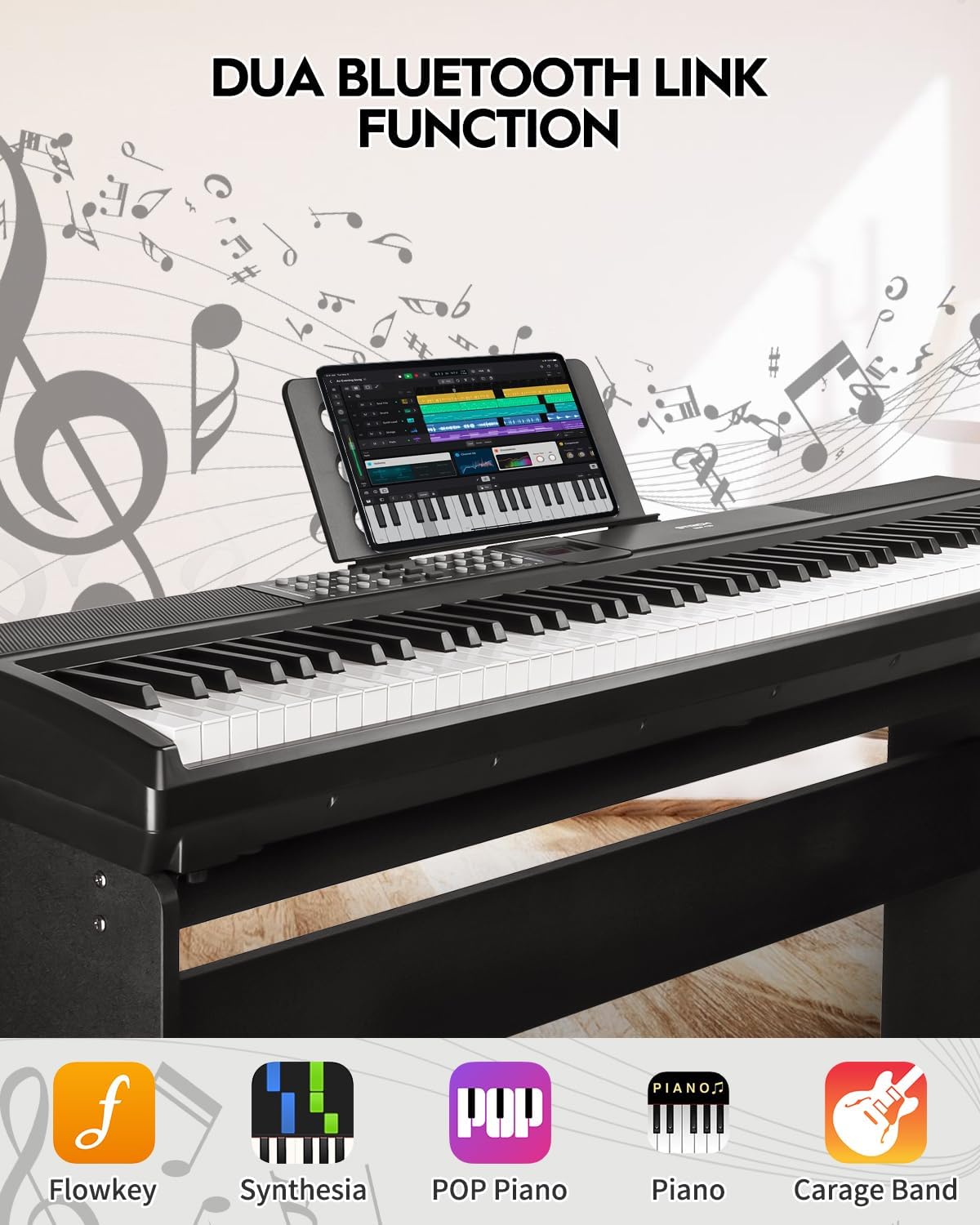 STRICH 88 Keys Weighted Keyboard Piano with Stand & Sustain Pedal, Hammer-Action Digital Piano, Full-size Electric Piano Keyboard Supports USB-MIDI/Wireless Connect, 15W×2 Built-In Speakers, SDP-120