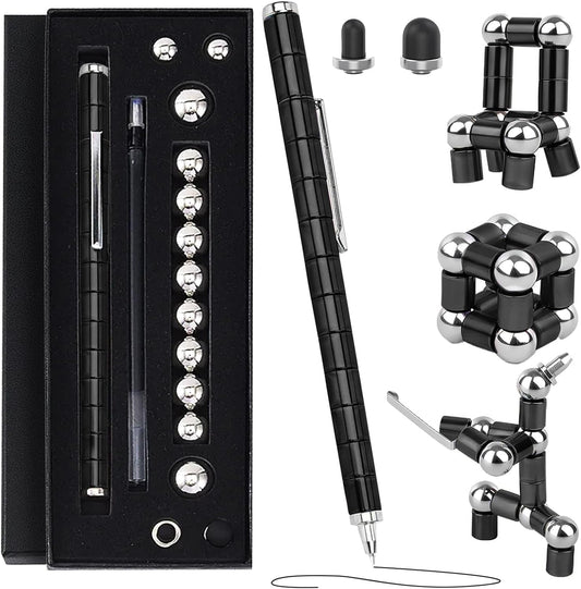 Magnetic Fidget Pen Toys - Multifunctional Writing Novel Pen for Friends, Kids, Boys, Girls, Teens 8+, Office Teacher Birthday Party Gifts, Stress & Anxiety Relief(Black)