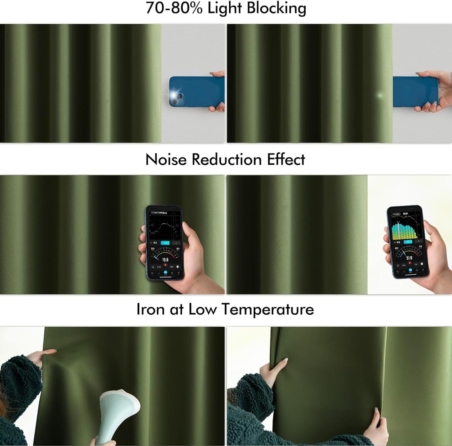 MIULEE Olive Green Back Tab Blackout Curtains 108 Inch Long 2 Panels Set for Bedroom, Rod Pocket/Pinch Pleat Extra Long Thermal Insulated Living Room Darkening Pleated Light Blocking Drapes