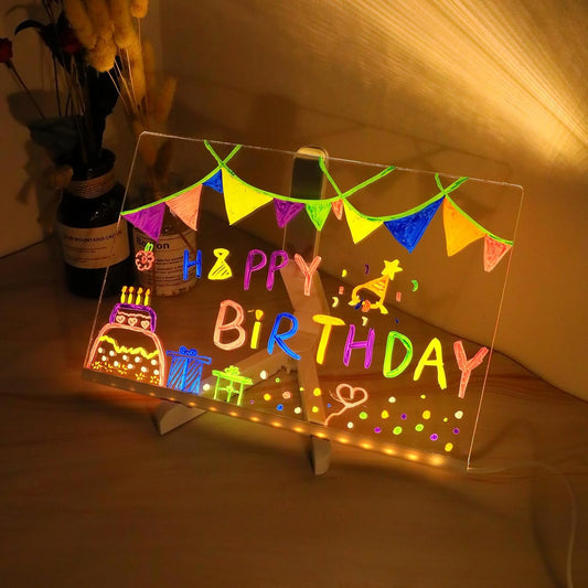 LED Note Board with Colors, 11.8"X7.9" Led Drawing Board with Colors Acrylic Light-Up Message Board with Stand,Sign Letter Message Memo Night Ligh for Kids,Home/Bedroom/Store/Office/Gift