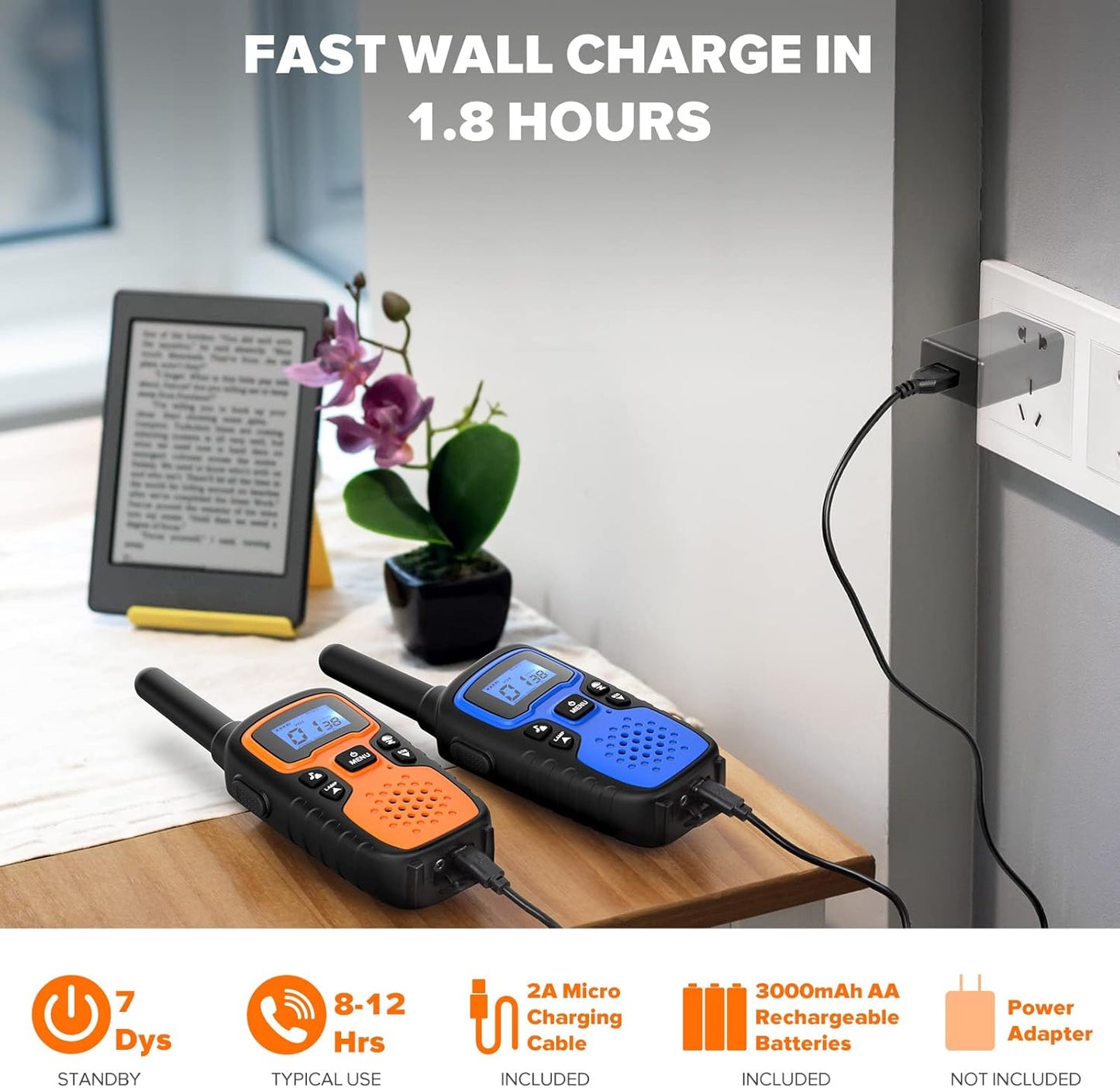 Wishouse Walkie Talkies for Kids Adults - Long Range Rechargeable 2 Way Radios,Gift,Hiking Accessories Camping Gear with Lamp,SOS Siren,NOAA Weather Alert,VOX,Easy to Use 6 Pack